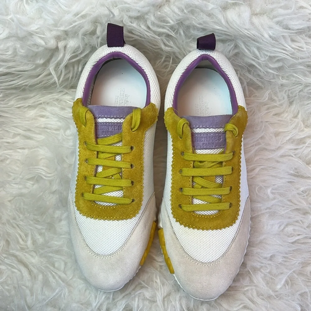 Hermès Women’s Bouncing Low Top White/Yellow/Purple Accents Sneakers Size 36 EU - Picture 5 of 17
